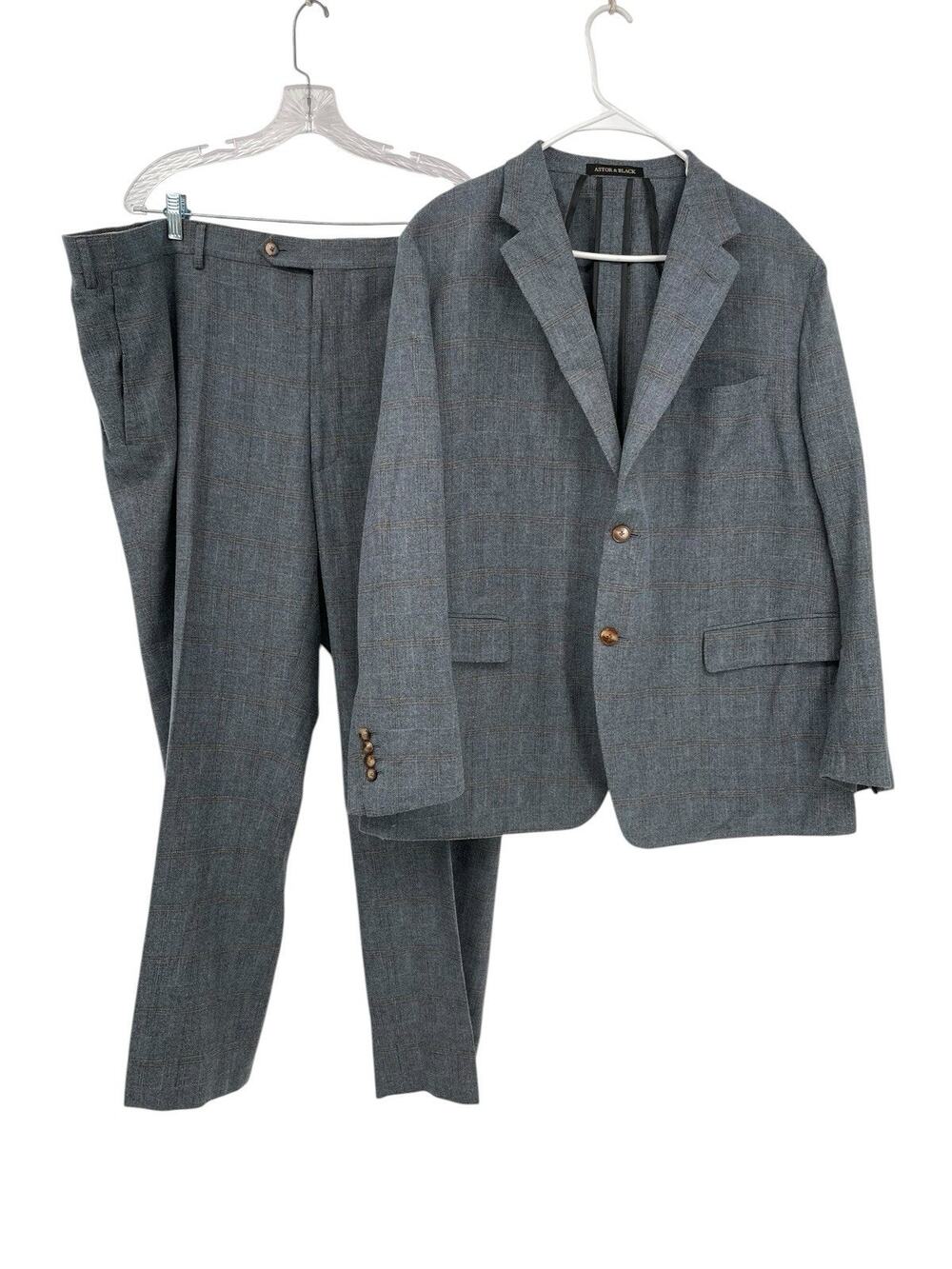 Astor & Black Suit Blue Check Marzoni Fabric Made Italy Size 50S 52S 50 X 30.5